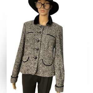 Ann Taylor LOFT Single Breasted Wool blend Gray Tweed Long Sleeve Jacket SZ 8.